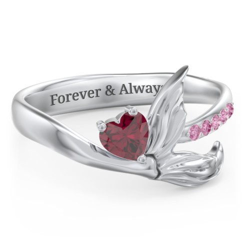 Mystical Mermaid Ring – Sterling Silver with Ruby and Red Premium Zirconia