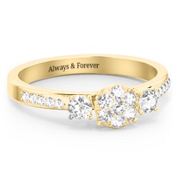 Trinity Cluster Ring with Birthstones and Accents in 18K Gold Plated Silver with White Premium Zirconia and Cubic Zirconia