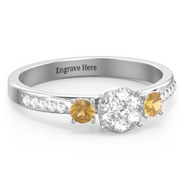 Trinity Cluster Ring with Birthstones and Accents