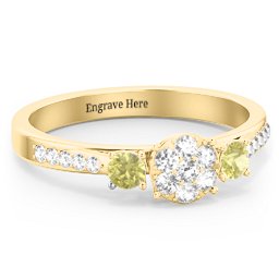Trinity Cluster Ring with Birthstones and Accents in 18K Gold Plated Silver with White Premium Zirconia and Citrine