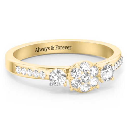Trinity Cluster Ring with Birthstones and Accents – 10K Yellow Gold with White Premium Zirconia and Cubic Zirconia