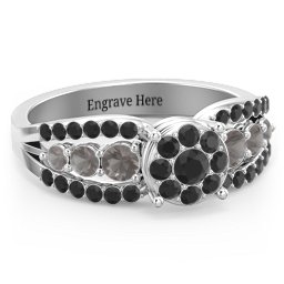 Andromeda Round Cluster Ring in 925 Sterling Silver with Black Premium Zirconia and Smokey Quartz