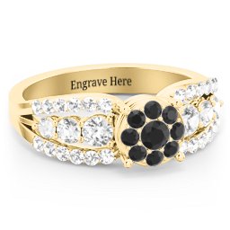 Andromeda Round Cluster Ring in 10K Solid Yellow Gold with Black Premium Zirconia, Cubic Zirconia, and White Premium Zirconia
