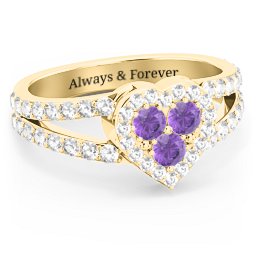 Written in the Stars Heart Cluster Ring in 18K Gold Plated Silver with Amethyst and White Premium Zirconia