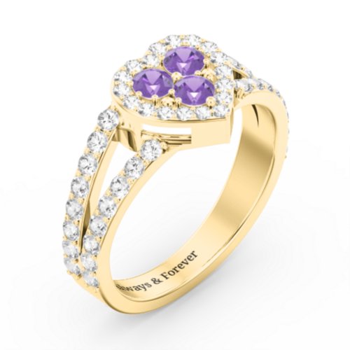 Written in the Stars Heart Cluster Ring – 18K Gold Plated Silver with Amethyst and White Premium Zirconia