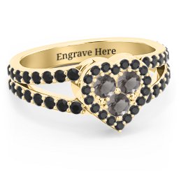 Written in the Stars Heart Cluster Ring in 18K Gold Plated Silver with Smokey Quartz and Black Premium Zirconia