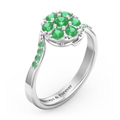 Ariel Round Cluster Ring – Sterling Silver with Emerald and Green Premium Zirconia