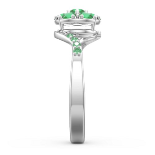 Ariel Round Cluster Ring – Sterling Silver with Emerald and Green Premium Zirconia