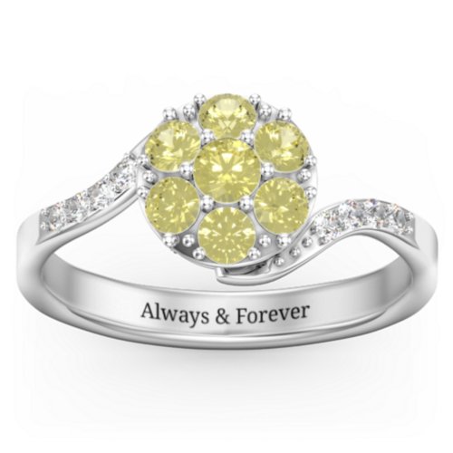 Ariel Round Cluster Ring – Sterling Silver with Citrine and White Premium Zirconia