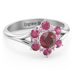 Aurora Round Cluster Ring with Birthstones in 925 Sterling Silver with Ruby and Red Premium Zirconia