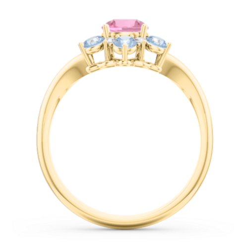 Aurora Round Cluster Ring with Birthstones – 10K Yellow Gold with Pink Tourmaline, Blue Topaz, and White Premium Zirconia