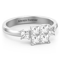 Diana Princess Cut Cluster Ring with Birthstones in 925 Sterling Silver with Cubic Zirconia