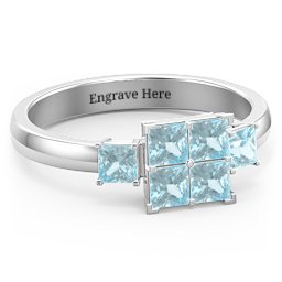 Diana Princess Cut Cluster Ring with Birthstones in 925 Sterling Silver with Aquamarine