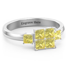 Diana Princess Cut Cluster Ring with Birthstones in 925 Sterling Silver with Citrine