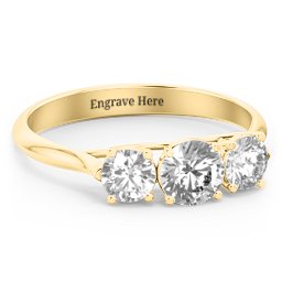 Past Present Future 3-Stone Ring in 10K Solid Yellow Gold with Cubic Zirconia and White Sapphire