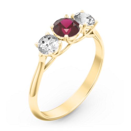 Past Present Future 3-Stone Ring – 14K Yellow Gold with Ruby and Cubic Zirconia