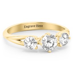 Orion’s Belt Three Stone Round Brilliant Cut Ring in 10K Solid Yellow Gold with Cubic Zirconia and White Sapphire