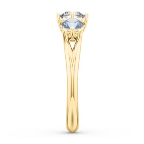 Orion’s Belt Three Stone Round Brilliant Cut Ring – 14K Yellow Gold with Cubic Zirconia and Aquamarine