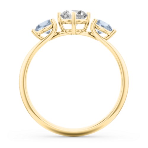 Orion’s Belt Three Stone Round Brilliant Cut Ring – 14K Yellow Gold with Cubic Zirconia and Aquamarine