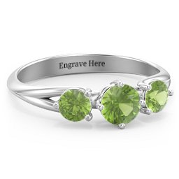 Orion’s Belt Three Stone Round Brilliant Cut Ring in 925 Sterling Silver with Peridot