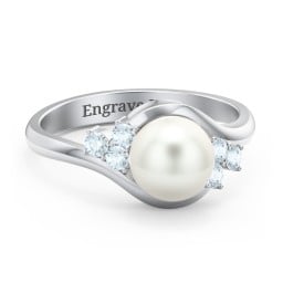 7mm Freshwater Pearl Wave Ring with Accents