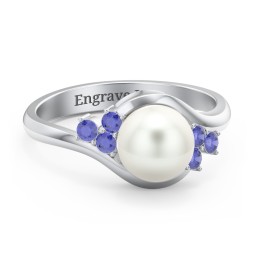 7mm Freshwater Pearl Wave Ring with Accents