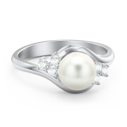7mm Freshwater Pearl Wave Ring with Accents