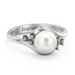 7mm Freshwater Pearl Wave Ring with Accents in 925 Sterling Silver with Freshwater Pearl and Smokey Quartz