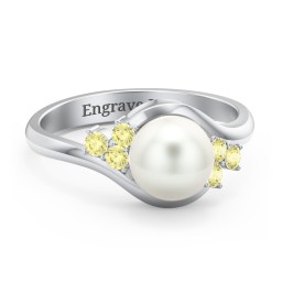 7mm Freshwater Pearl Wave Ring with Accents in 925 Sterling Silver with Citrine and Freshwater Pearl