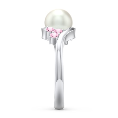 7mm Freshwater Pearl Wave Ring with Accents – Sterling Silver with Cubic Zirconia, Pink Tourmaline, and Freshwater Pearl