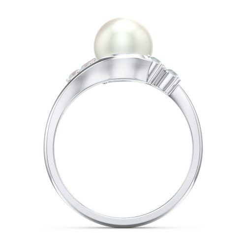 7mm Freshwater Pearl Wave Ring with Accents – Sterling Silver with Freshwater Pearl and Opal