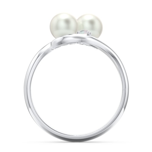 Twin 5mm Freshwater Pearl Ring with Accents – Sterling Silver with Freshwater Pearl and Opal