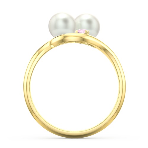 Twin 5mm Freshwater Pearl Ring with Accents – 10K Yellow Gold with Peridot, Pink Tourmaline, and Freshwater Pearl