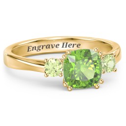 3 Stone Cushion Cut Duchess Ring in 18K Gold Plated Silver with Peridot
