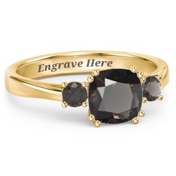 3 Stone Cushion Cut Duchess Ring in 18K Gold Plated Silver with Smokey Quartz