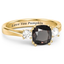3 Stone Cushion Cut Duchess Ring in 18K Gold Plated Silver with Smokey Quartz