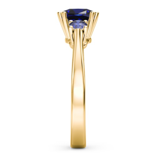 3 Stone Cushion Cut Duchess Ring – 18K Gold Plated Silver with Blue Sapphire and Garnet