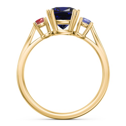 3 Stone Cushion Cut Duchess Ring – 18K Gold Plated Silver with Blue Sapphire and Garnet