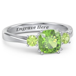 3 Stone Cushion Cut Duchess Ring in 925 Sterling Silver with Peridot