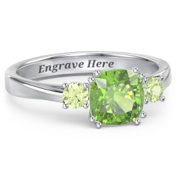 3 Stone Cushion Cut Duchess Ring in 925 Sterling Silver with Peridot