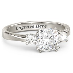 3 Stone Cushion Cut Duchess Ring in 10K Solid White Gold with White Premium Zirconia
