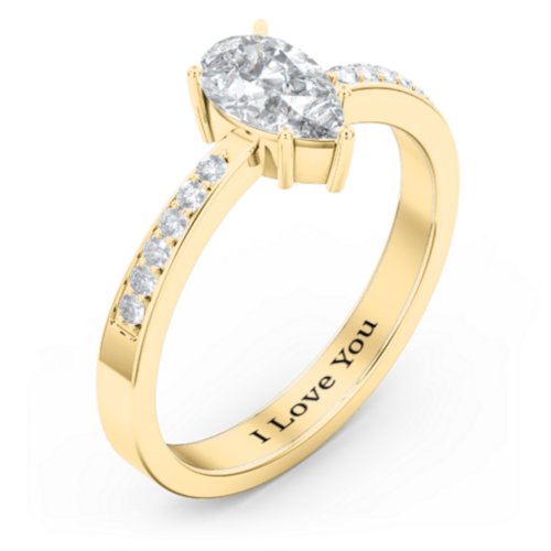 Fancy Pear Shape Ring with Accent band – 14K Yellow Gold with White Premium Zirconia