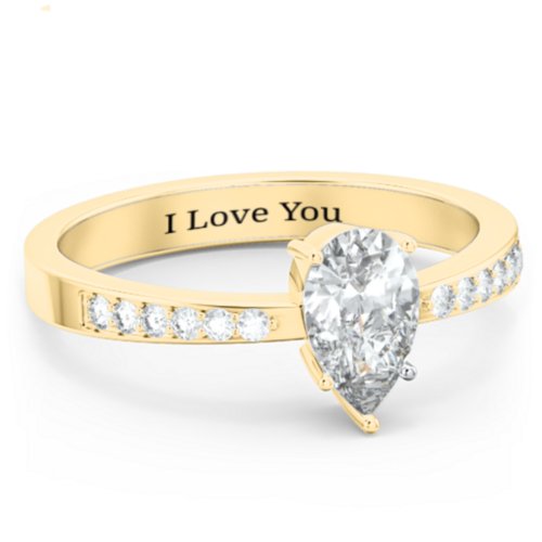 Fancy Pear Shape Ring with Accent band – 14K Yellow Gold with White Premium Zirconia