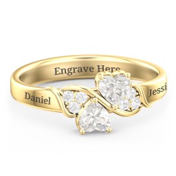 Heart of Hearts with Accent Stones Ring in 10K Solid Yellow Gold with Cubic Zirconia and White Premium Zirconia