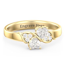 Heart of Hearts with Accent Stones Ring in 14K Solid Yellow Gold