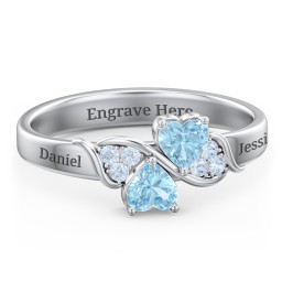 Heart of Hearts with Accent Stones Ring in 925 Sterling Silver with Blue Topaz and Fancy Blue Premium Zirconia