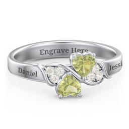 Heart of Hearts with Accent Stones Ring in 925 Sterling Silver with Peridot and Fancy Yellow Premium Zirconia
