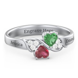 Heart of Hearts with Accent Stones Ring in 925 Sterling Silver with Emerald, Ruby, and White Premium Zirconia
