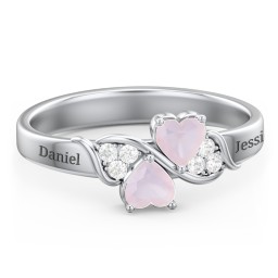 Heart of Hearts with Accent Stones Ring in 925 Sterling Silver with Opal and White Premium Zirconia