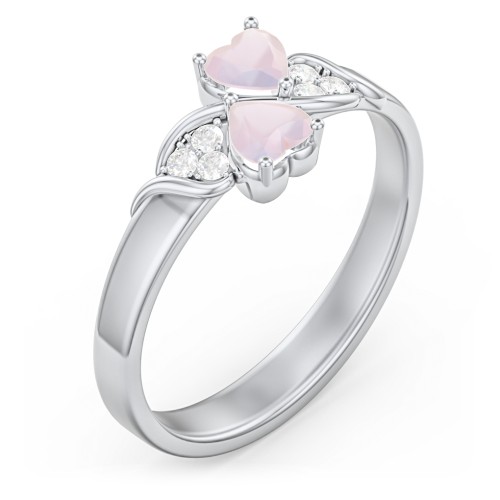 Heart of Hearts with Accent Stones Ring – Sterling Silver with Opal and White Premium Zirconia